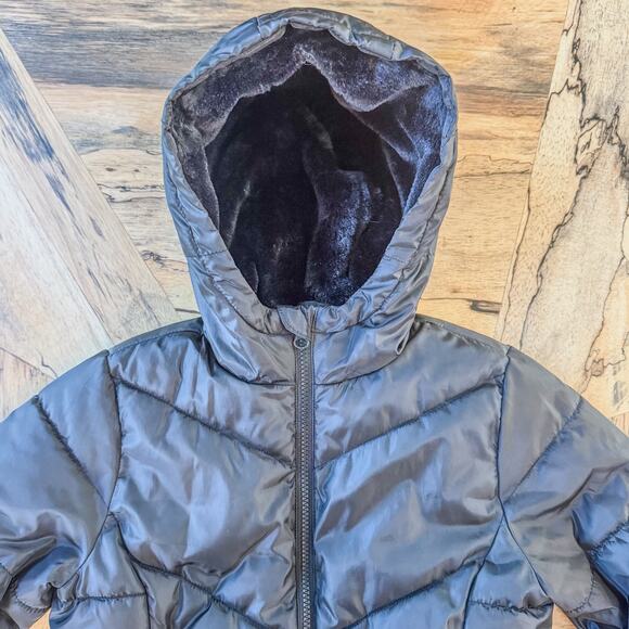 Swiss Tech Black Puffer Jacket/Coat w/ Hood & Faux Fur Lining, Kids Medium 7/8 - Picture 9 of 11